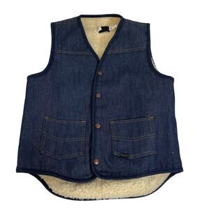 Vintage Sears Roebucks Vest Mens M Tall Blue Sherpa‎ Lined Denim Workwear USA